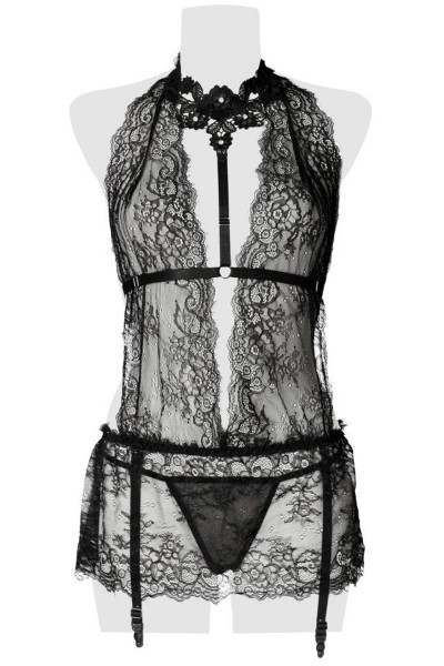 Set érotique robe dentelle, harnais et string - Grey Velvet