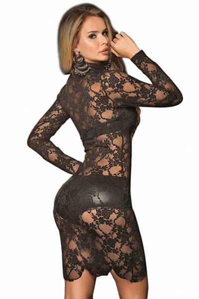 Robe sexy noire avec top et tanga 