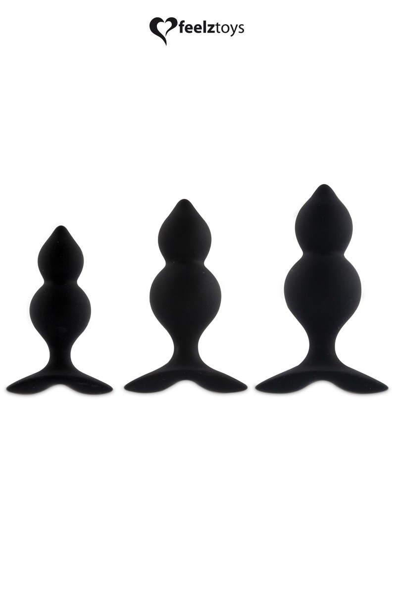 Coffret 3 plugs anal Bibi Twin - noir