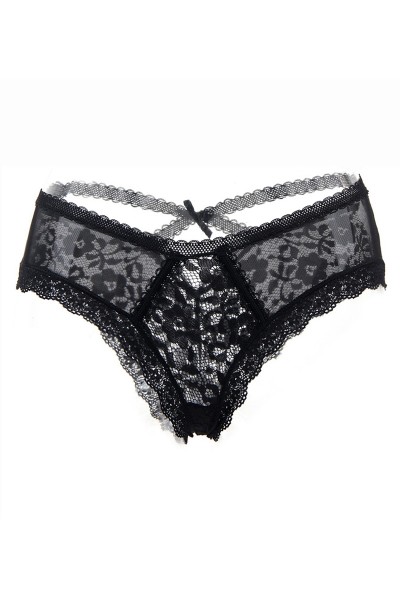 Tanga noir en dentelle fine