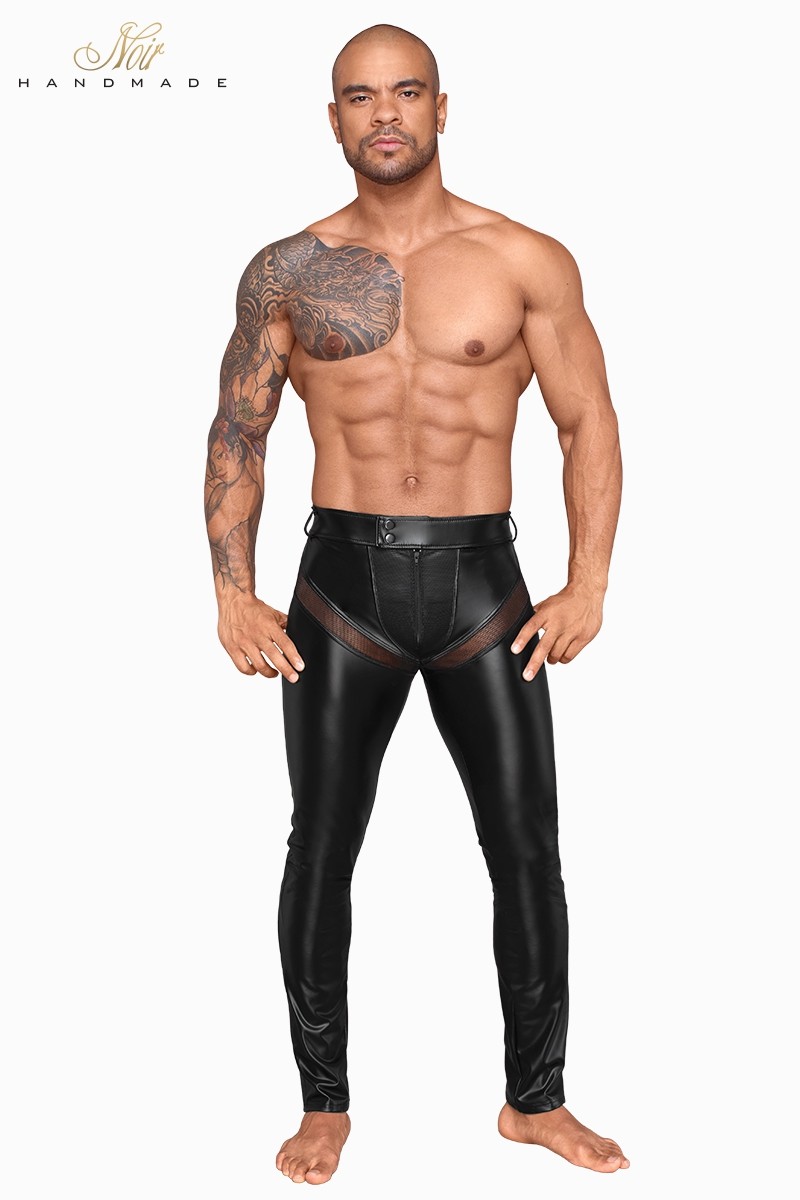 Pantalon wetlook et filet H059