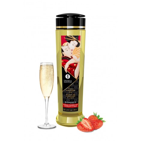 Huile de massage parfum fraise & vin pétillant - Shunga